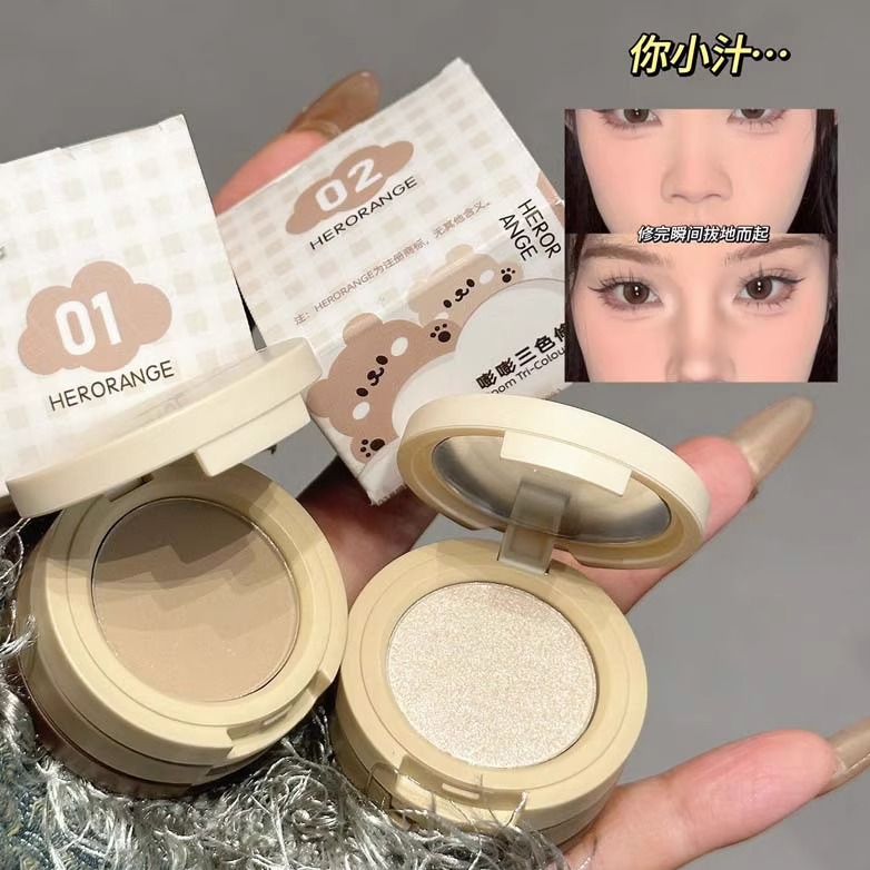 嘭嘭三色修容珠光哑光高光面中提亮自然侧影鼻影修容粉~HERORANGE