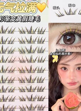 炫彩渐变黄假睫毛自然上镜款仿真浓密卷翘跨境免胶睫毛HERORANGE