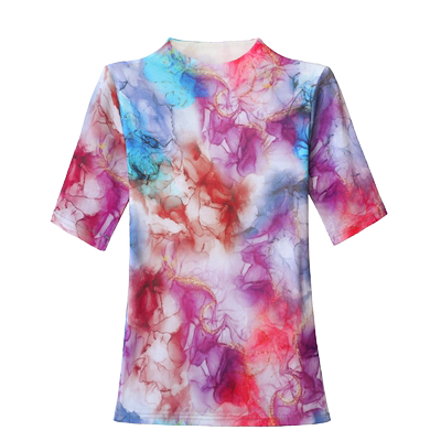 夏季中袖T恤女半高领网纱打底衫