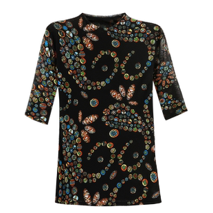 夏季半高领短袖T恤女2024新款爆款网纱碎花上衣中袖体恤洋气小衫