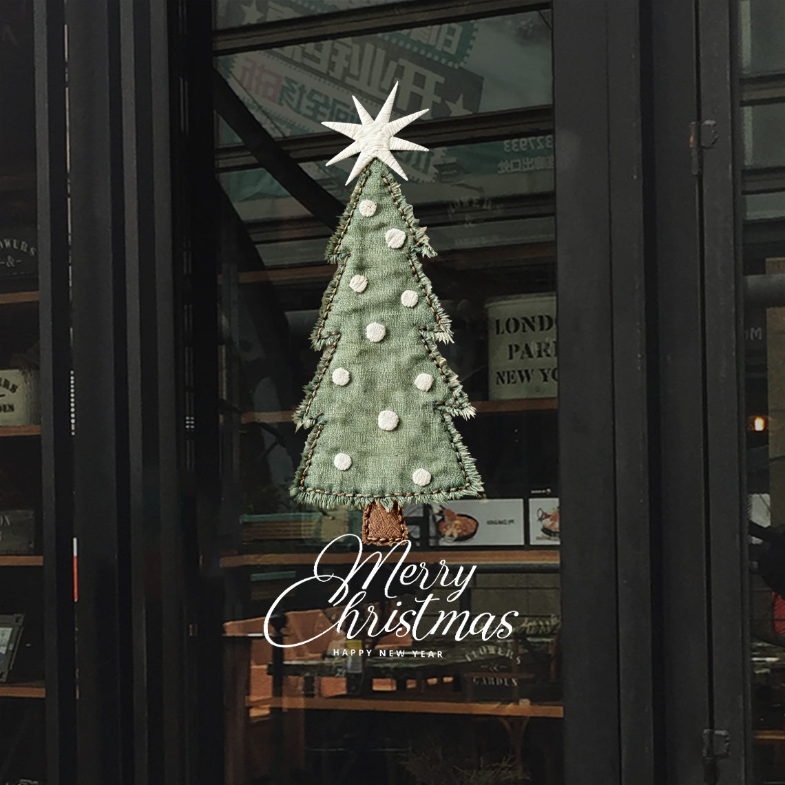 圣诞静电贴窗花布艺店铺场景玻璃