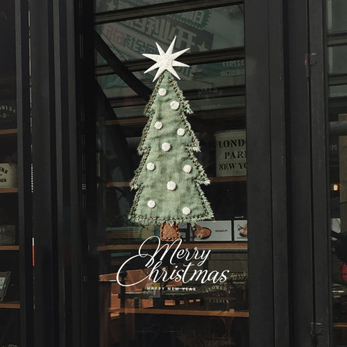 圣诞静电贴窗花布艺店铺场景玻璃