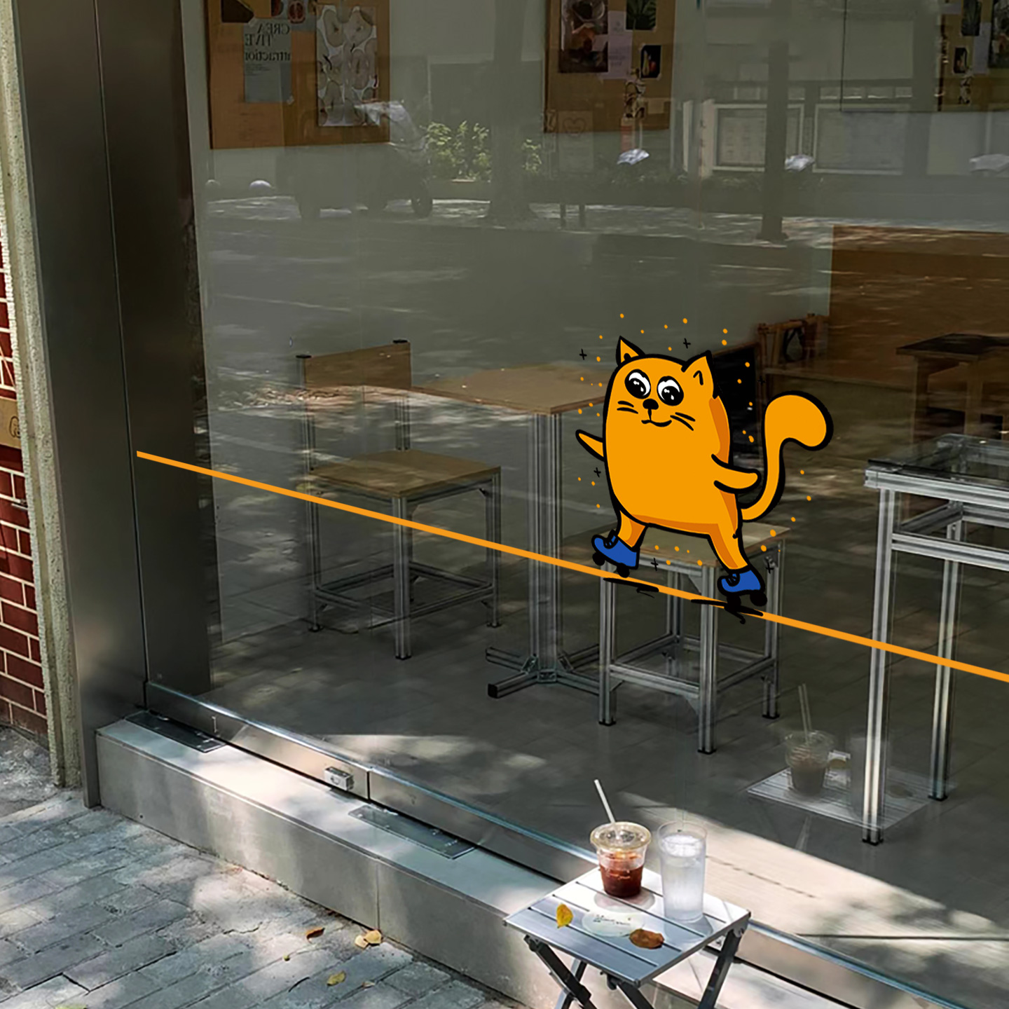 猫咖橱窗装饰防撞条腰线玻璃门贴