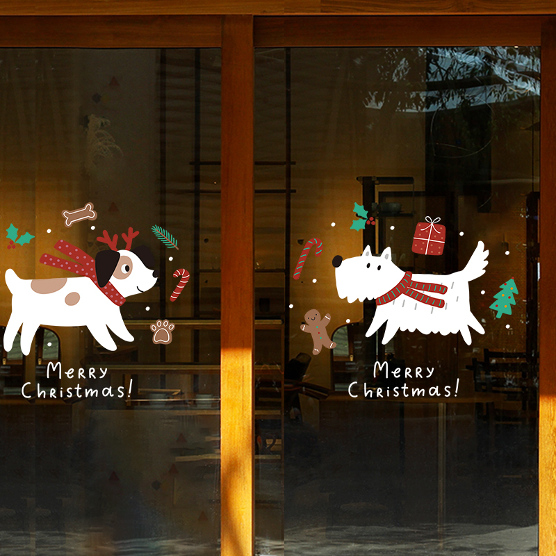 圣诞节可爱狗狗ins玻璃门贴纸