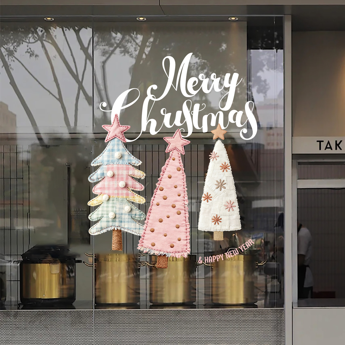 卡通甜美风布艺圣诞节装饰玻璃门