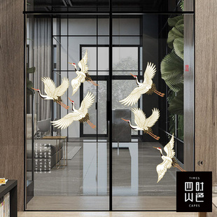 仙鹤展翅高飞装饰玻璃贴画贴膜办公室阳台书房隔断推拉门防撞贴纸