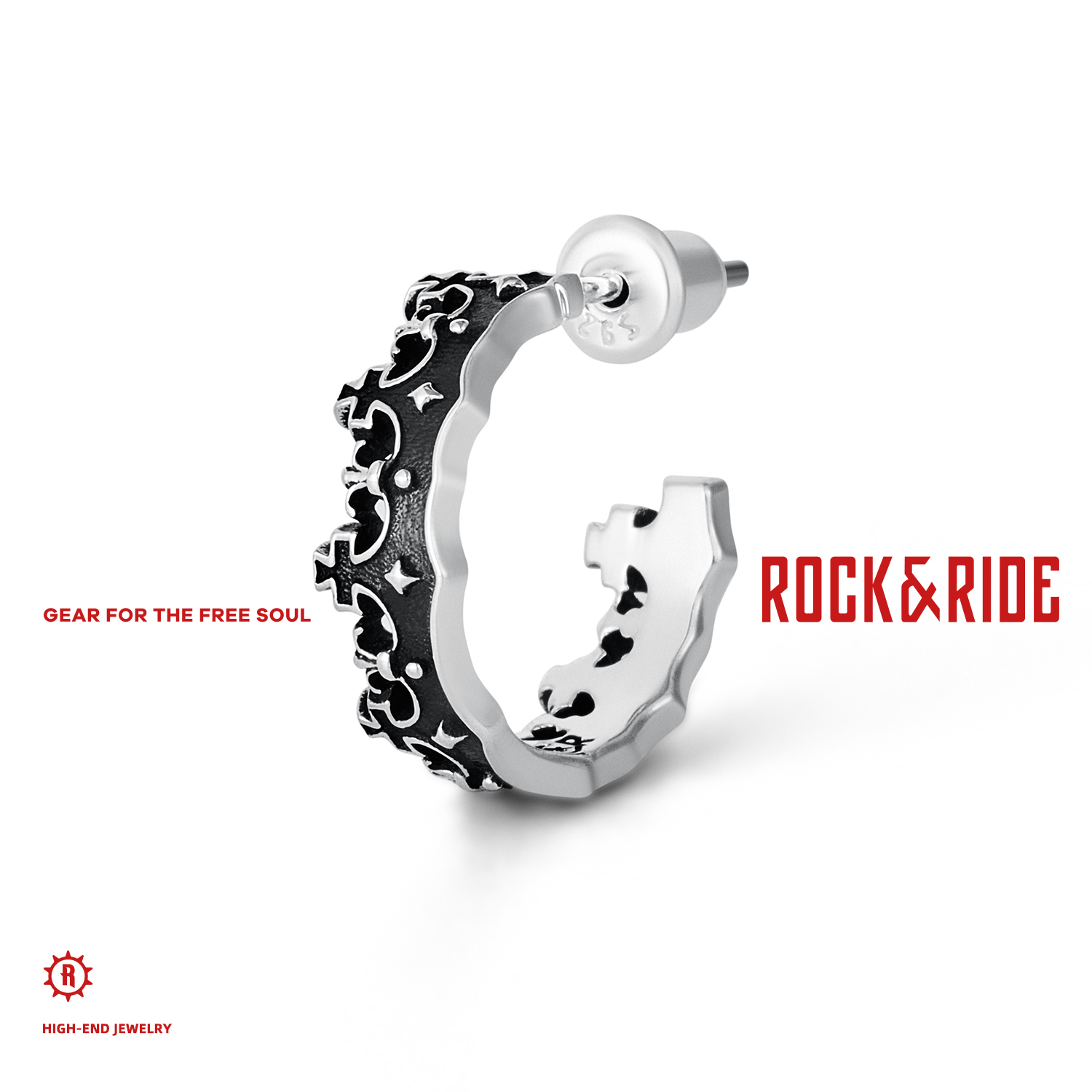 ROCKRIDE皇冠半月耳钉925纯银
