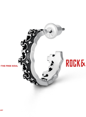ROCKRIDE 皇冠半月耳钉 925纯银耳饰男士潮女男款耳环