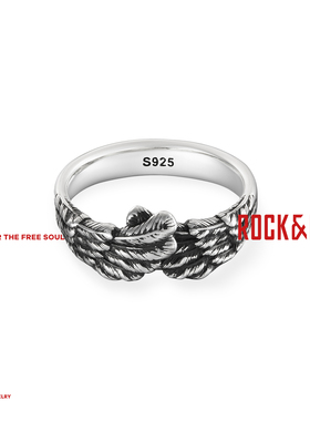 ROCKRIDE 挚爱羽翼戒指 925纯银女情侣复古男羽毛指环