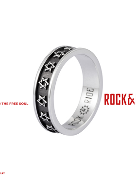 [新年礼物]ROCKRIDE 自由六芒星戒指 925纯银男款潮情侣对戒个性
