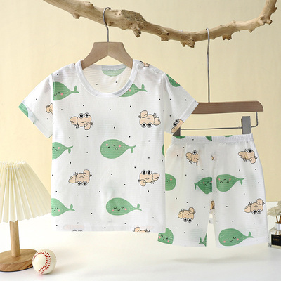 儿童套装宝宝短袖短裤纯棉家居服夏季女童衣服男童睡衣新款空调服
