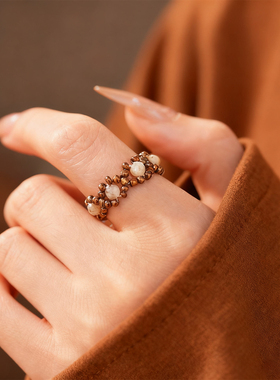 复古做旧天然石戒指女款简约灵动