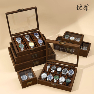 手表收纳盒家用木纹皮软枕手表放置盒腕表收藏箱手表专用箱展示盒