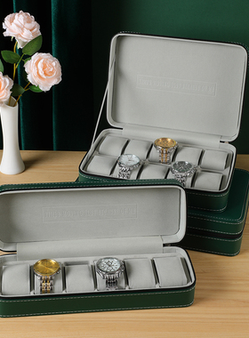 便雅新款皮革绿色内灰手表枕头收纳包家用腕表展示收藏盒子手表包