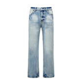 Erole冰蓝落色闪电纹复古水洗牛仔裤 cleanfit做旧微喇Vintage517