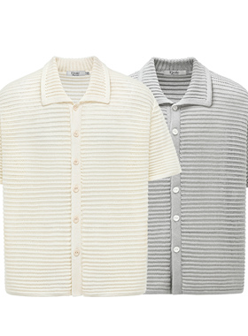 Erole新贵老钱风复古针织短袖衬衫boxy短宽休闲夏季开衫镂空半袖