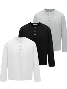 宽松boxy廓形宽松基础Cleanfit长袖 Erole 300g竖纹亨利领针织衫