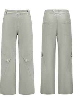 Erole新品暗格纹斜口袋水洗做旧立体剪裁直筒工装裤Cleanfit通勤