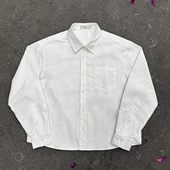 Erole 180g高密牛津纺编织白色衬衫 短宽高知风慵懒松弛百搭衬衣