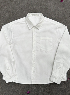 Erole 180g高密牛津纺编织白色衬衫短宽高知风慵懒松弛百搭衬衣