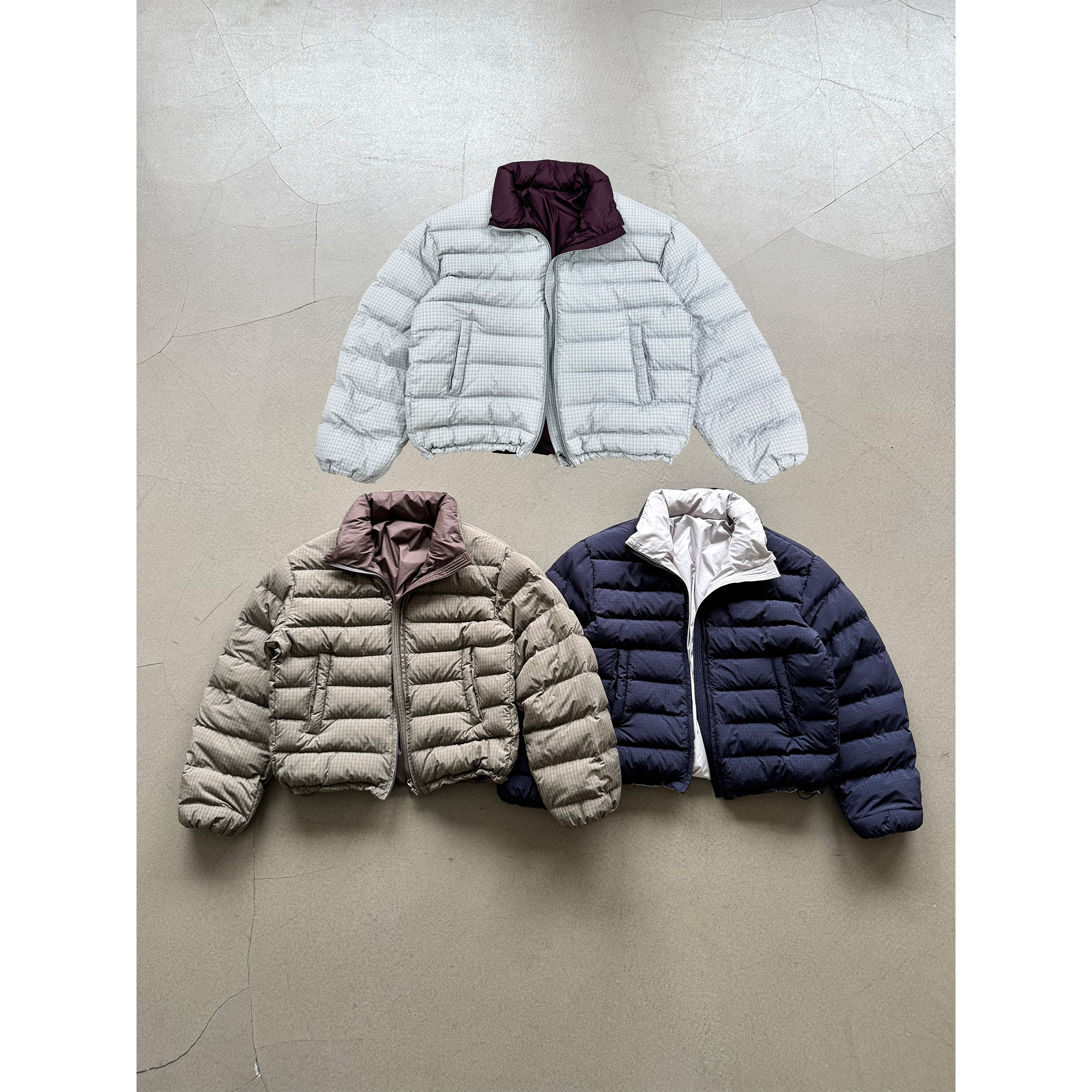 Erole 三星Downplus安心90纯白鸭绒格纹轻量化双面穿排骨羽绒服