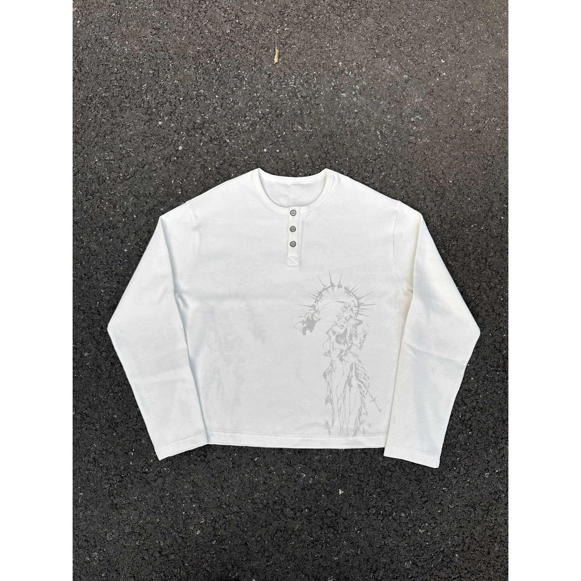 Erole 26SS  圣骨哀歌 华夫格亨利领印花金属做旧荷花扣长袖,男装,T恤,淘宝优惠券,粉丝福利购,淘宝优惠卷