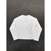 Erole 华夫格亨利领印花金属做旧荷花扣长袖 26SS 圣骨哀歌