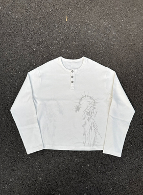 Erole 26SS  圣骨哀歌 华夫格亨利领印花金属做旧荷花扣长袖