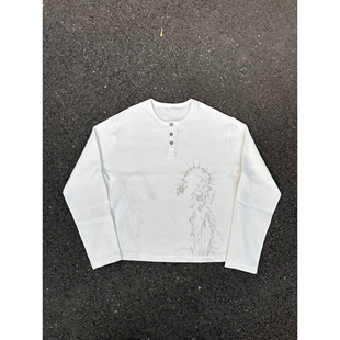 Erole 26SS  圣骨哀歌 华夫格亨利领印花金属做旧荷花扣长袖