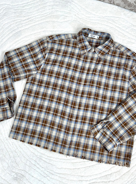 Erole 24aw复古老钱流苏精纺TR格纹衬衫抗皱垂感毛须长袖格子慵懒