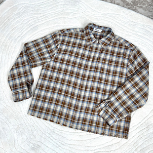 格子慵懒 抗皱垂感毛须长袖 Erole 24aw复古老钱流苏精纺TR格纹衬衫