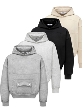 Erole 450G重磅廓形boxy口袋卫衣宽松cleanfit基础纯棉秋冬连帽男