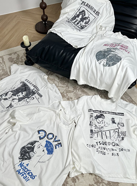 Erole 24ss复古单缝线康利印花vintage磨破做旧短袖230g短erdT恤