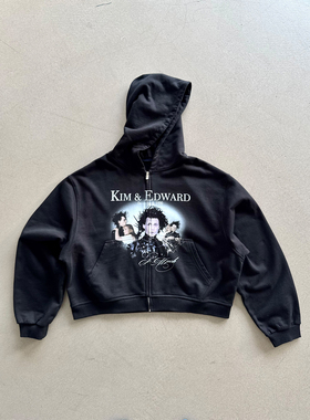 Erole “不可能的真爱”剪刀手爱德华 破坏做旧数码印花拉链帽衫