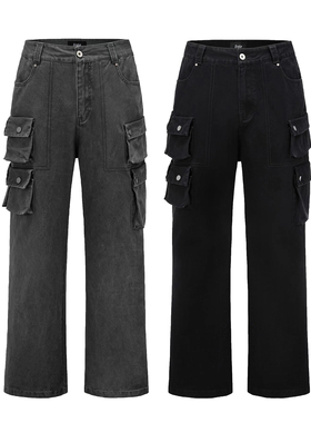 Erole手工碳磨水洗立体多口袋做旧微喇叭工装裤cleanfit复古长裤