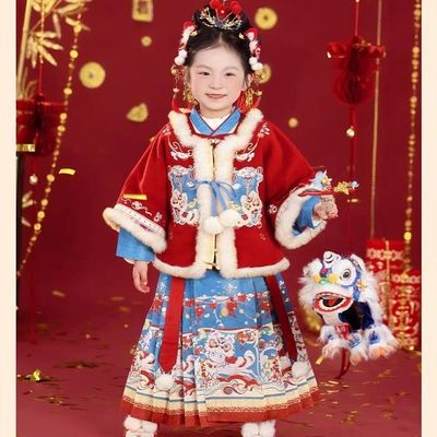 加绒加厚萌娃中式拜年服