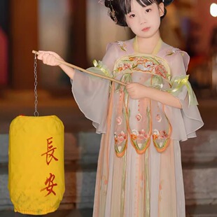 汉服女童玉兔呈祥刺绣齐胸襦裙儿童古风连衣裙中秋灯会舞蹈表演服