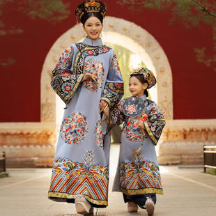 新款古风印花皇后服装贵妃吉服格格故宫宫廷亲子服饰母女装清朝
