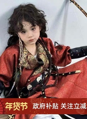 汉服男童红色圆领袍侠客武侠风帅气古风演出服飞鱼装织金锦衣卫