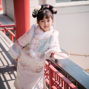 儿童格格服女童汉服刺绣马甲套装宫廷风国风满族旗袍重工故宫旅拍