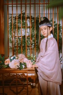 男童汉服秋冬加绒斗篷古装唐制藕粉圆领袍国风宋制表演服小少爷