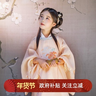 古装宋制汉服女童装圆领大襟衫中国风儿童汉服连衣裙明代明制马