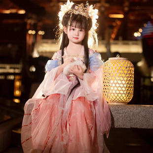 秋日宴会女童汉服刺绣襦裙儿童古风长袖连衣裙中秋灯会表演服秋季