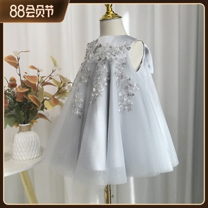 高端法式周岁礼服女韩版腰连衣裙生日花童婚纱洋气公主蓬蓬纱裙