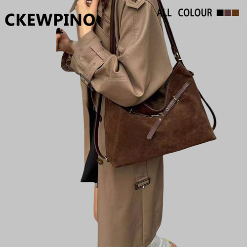 CK品牌麂皮绒包包女大容量2025新款秋冬单肩斜挎通勤托特双肩背包