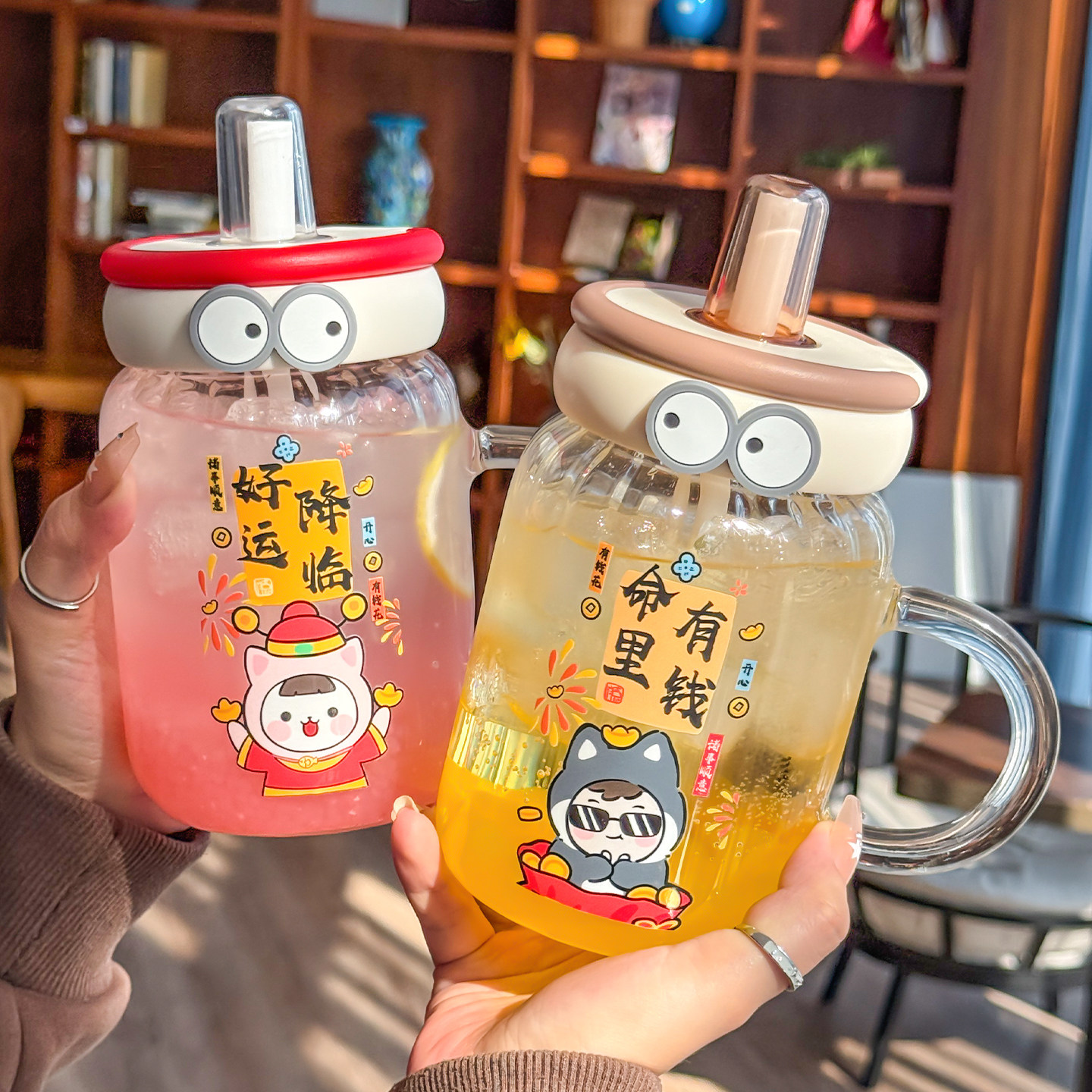 水杯玻璃杯女高颜值新款2025加粗吸管办公室大容量泡茶暖手马克杯,餐饮具,玻璃杯,淘宝优惠券,粉丝福利购,淘宝优惠卷