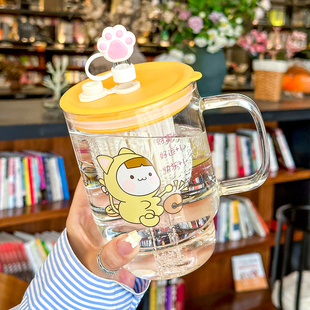 2025新款女高颜值高硼硅玻璃杯家用耐高温粗吸管夏天喝水杯带茶仓