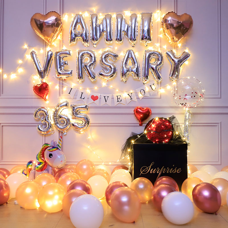 情侣恋爱一周年365天气球纪念日惊喜浪漫气球房间装饰场景布置