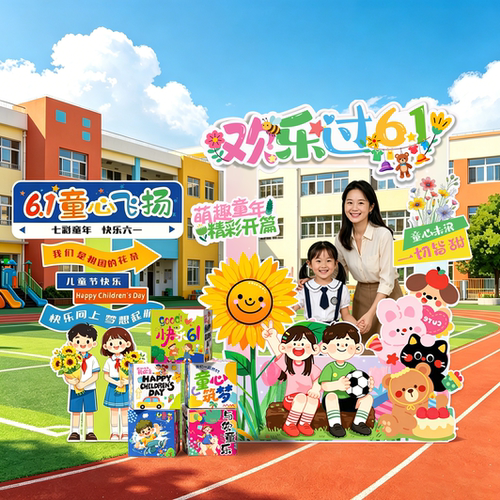 61六一儿童节氛围装饰商场场景布置活动学校户外打卡背景墙kt展板