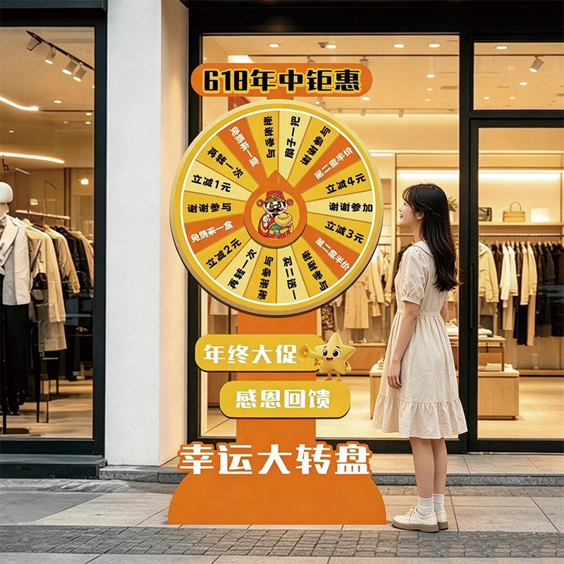 618氛围场景布置抽奖幸运转盘商场装饰打卡游戏转盘抽奖背景kt板